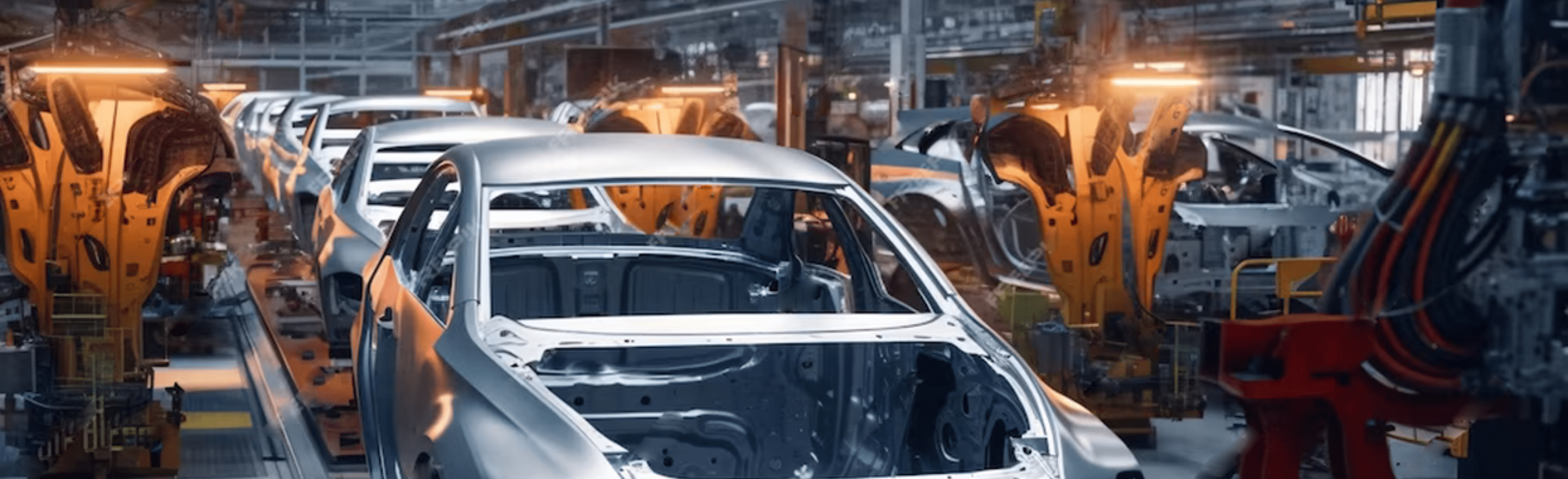 Car on an assembly line undergoing manufacturing